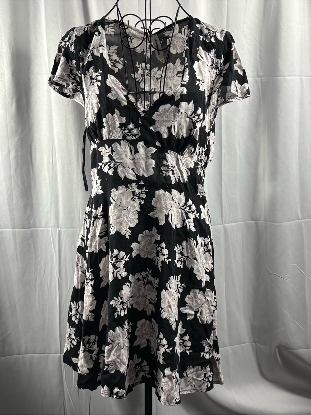 Bethany Mota Black Floral Mini Dress with White Print